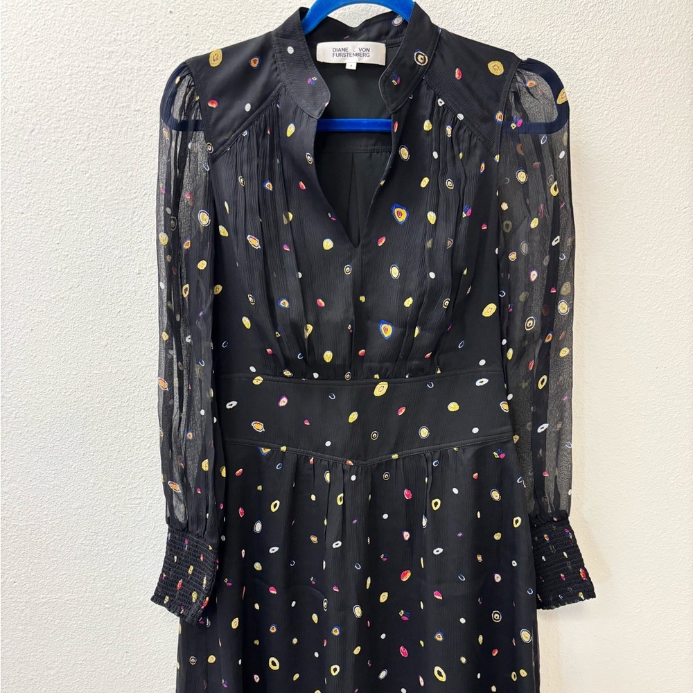 Diane Von Furstenberg Black Dress with Colorful Dots